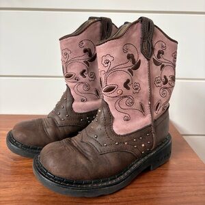 Roper Girls Saddle Light Up Round Toe Cowboy Western Boots Brown Pink Sz 10